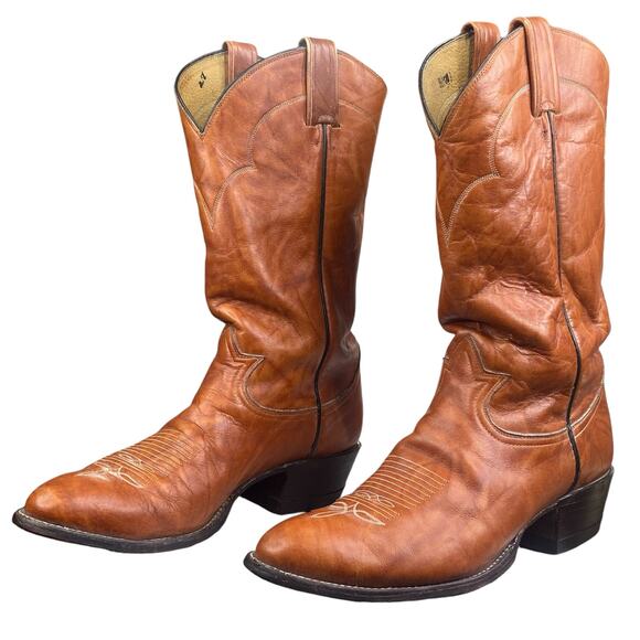 Vintage 60\'s Tony Lama Black Gold Label Brown Cowboy Boots Size US 9.5 D